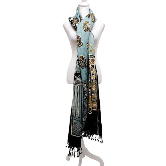 Dana Xu Wool Pashmina Shawl/Wrap With Tassel Fringe Multicolor Geometric Floral - Picture 7 of 8